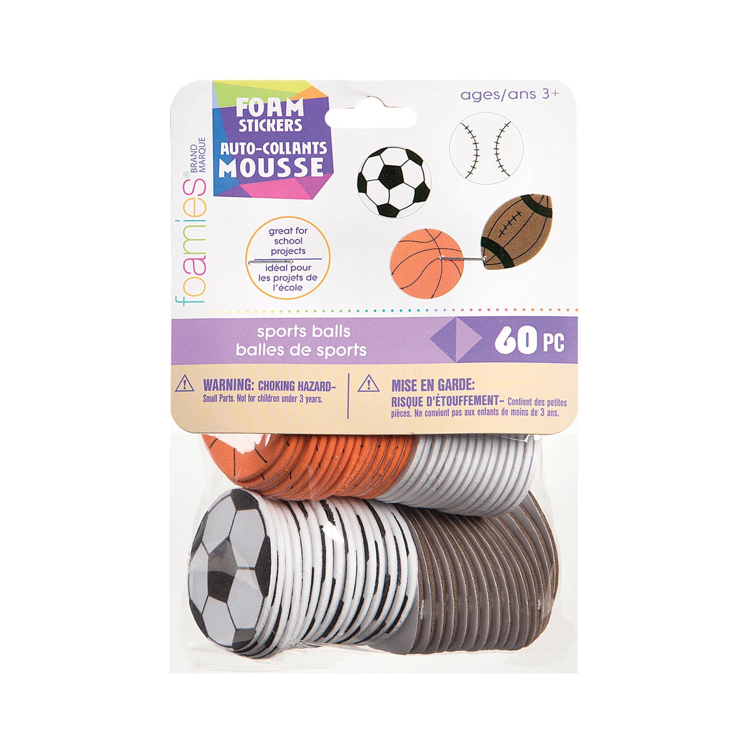 FOAMIES STICKERS BALL By Darice – 60 Schaumstoff-Aufkleber Im Sport-Design, Größe 3,8–5,1 Cm