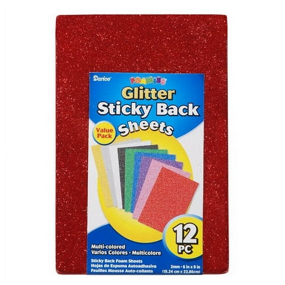 Foamies Sticky Back Glitter Sheets - Assorted - 6 x 9 in - 12 pcs