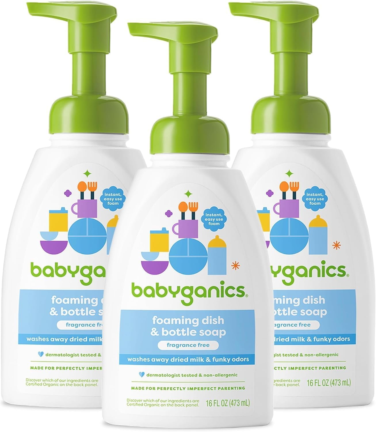 Foaming Dish Soap, Pump Bottle, Fragrance Free, 16oz, 3 Pack