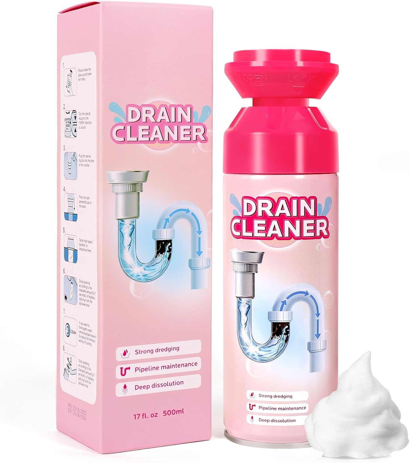 Foaming Drain Cleaner Clog Remover: Sink Cleaner Pipe Clogged Opener ...