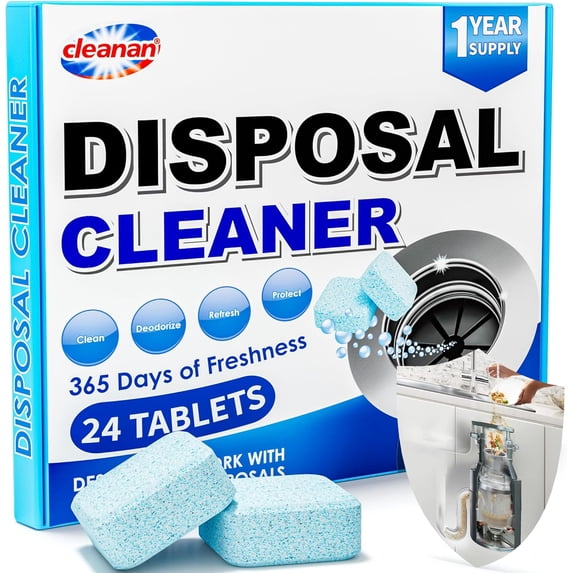 Foaming Garbage Disposal Cleaner and Deodorizer Tablets-24 Pack Food Cleaner, Quickly Eliminates Odors, XL Powerful Action, Refreshing Lemon Scent, Natural Ingredients, 1 Year Supply