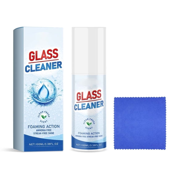 Foaming Glass Cleaner Spray Streak-Free Cleaner with Microfiber Cloth 100ml