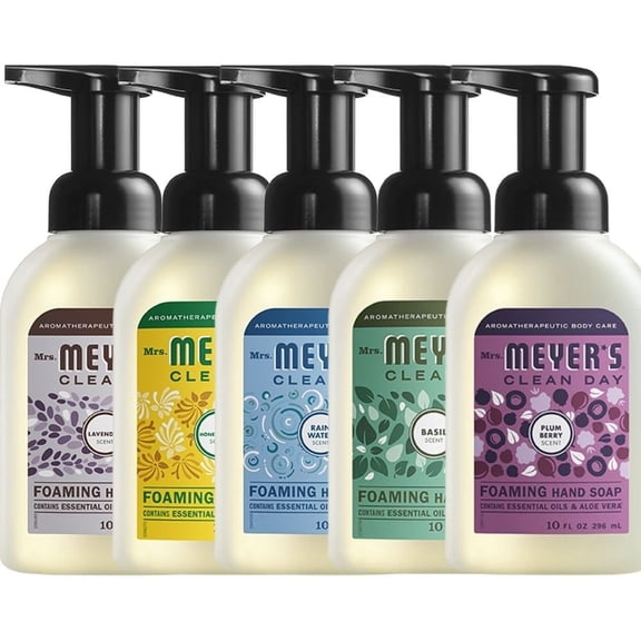 Foaming Hand Soap,1 Pack Lavender, 1 Pack Honeysuckle, 1 Pack Rain Water, 1 Pack Basil, 1 Pack Plum Berry, 10 Fluid Ounce