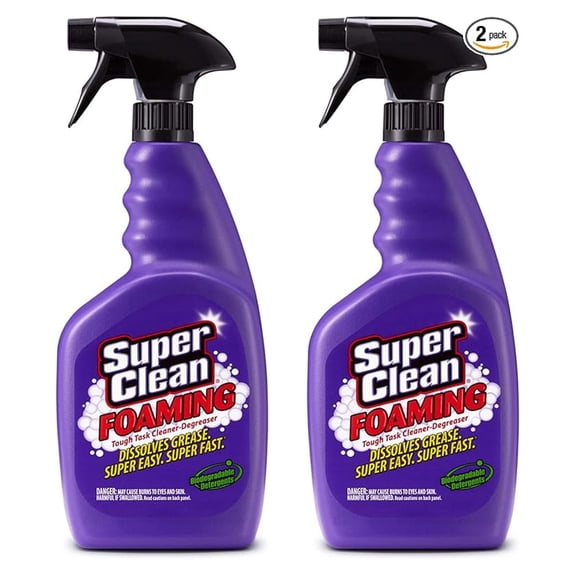Foaming Multi-Surface All Purpose Cleaner Degreaser Spray, Biodegradable, Full Concentrate, 2 pack (64oz) by Super Clean