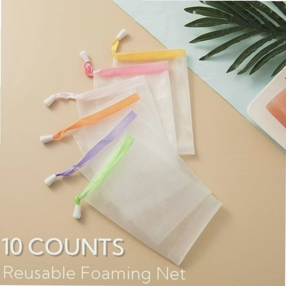 Foaming Net Exfoliating Mesh Soap Bag Face Cleansing Foaming Nets, White Pouch with Drawstring for Bath & Shower Scrub Cleansing Soap Bubble Mesh Bags