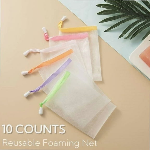 Foaming Net Exfoliating Mesh Soap Bag Face Cleansing Foaming Nets, White Pouch with Drawstring for Bath & Shower Scrub Cleansing Soap Bubble Mesh Bags