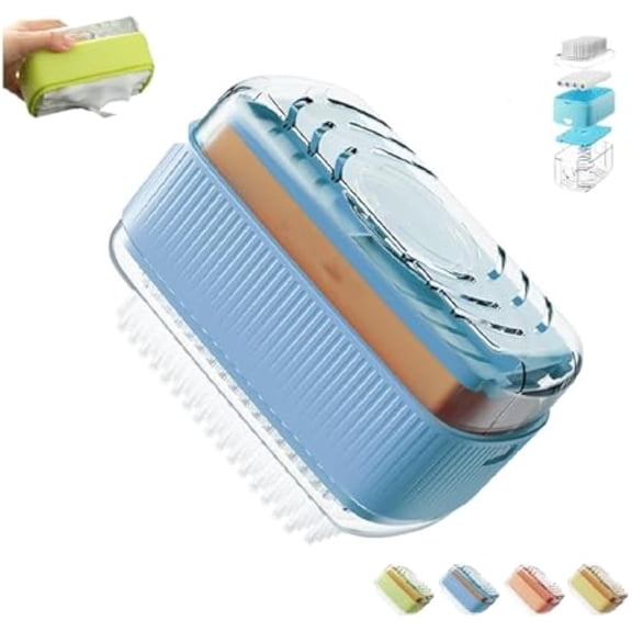 Foaming Soap Box with Roller - 3-in-1 Laundry Soap Box for Cleaning Dispenser & Scrub Brush, Portable Rolling Soaps Boxs RollerCase with Drainage Tray for Bathroom, Kitchen (Blue*1pc)