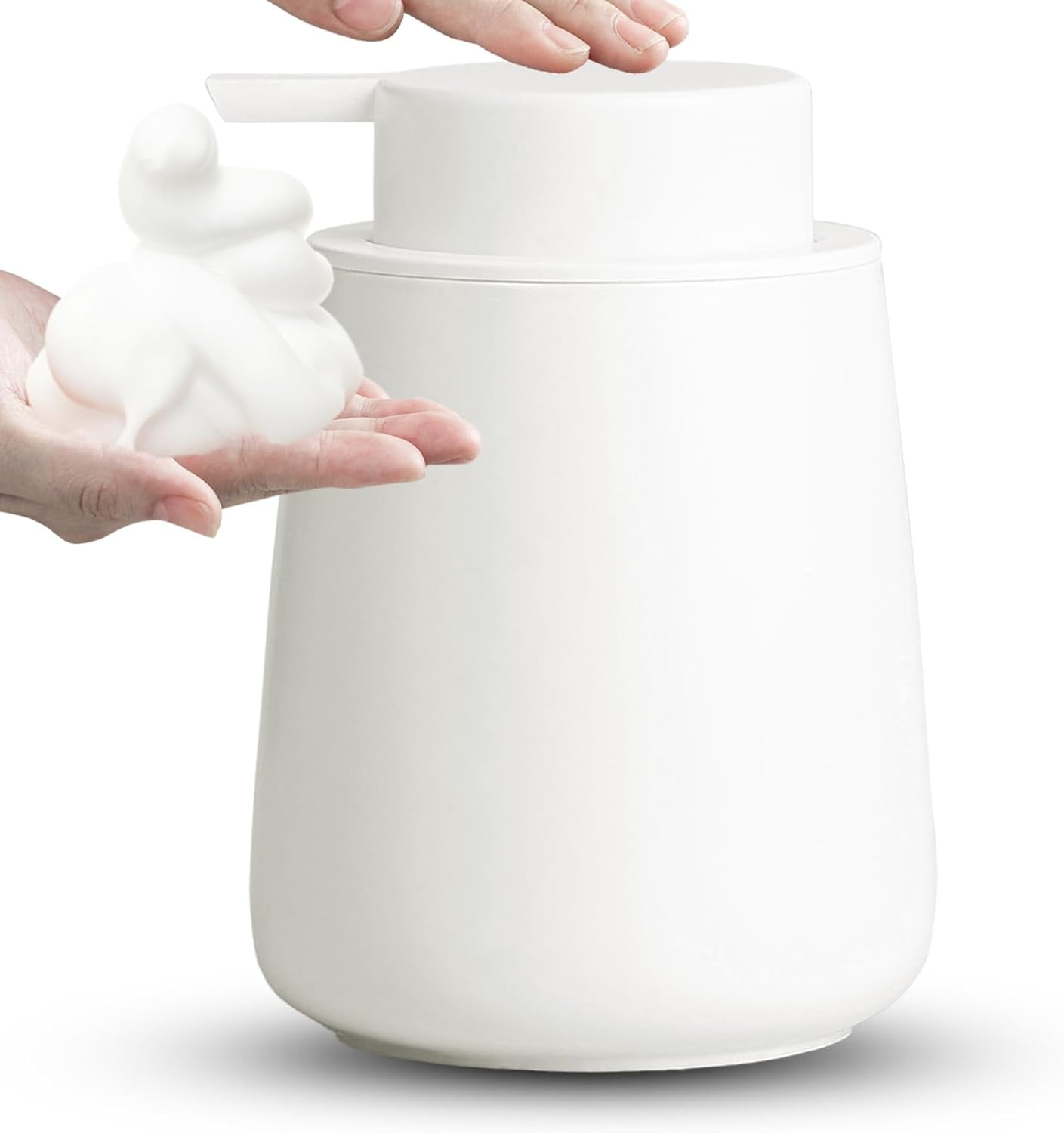 ABCISI Ceramic Foaming Soap Dispenser, 12 Oz Foam Hand Soap Dispenser for Bathroom, Face Wash Dispenser Bottle with Foaming Pump, Refillable Lotion Dish Soap Foam Dispenser for Kitchen, Matte White