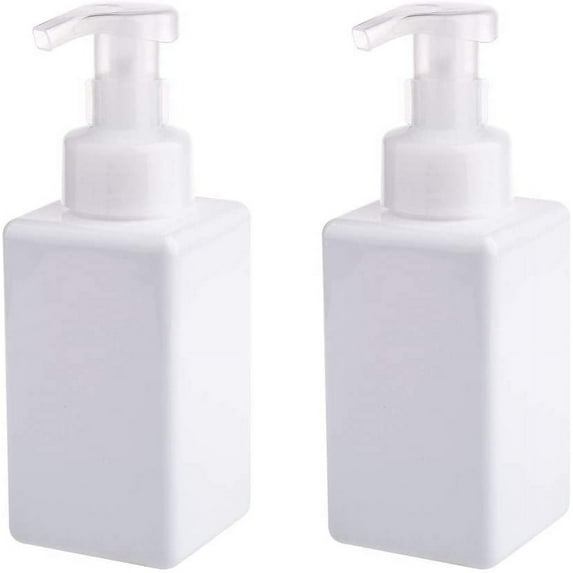 Foaming Soap Dispenser, 450ml (15oz) Refillable Pump Bottle Plastic for Liquid Soap, Shampoo, Body Wash (2 Pcs) (White)