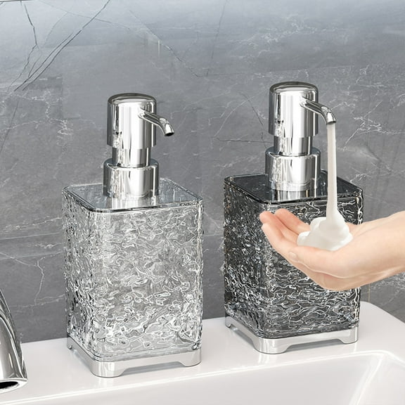 Foaming Soap Dispenser Bottle for Bathroom or Kitchen – Refillable Plastic Foam Pump for Hand Soap, Dish Soap, Body Wash, Shampoo – Clear Gray Countertop Soap Dispenser