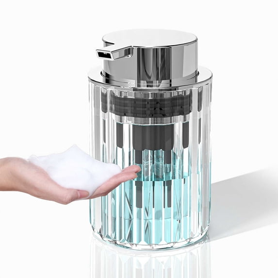 Foaming Soap Dispenser | Hand Soap & Lotion Dispenser | Reusable Bathroom & Kitchen Soap Dispenser with Clear Gray Design | ABS Plastic Pump for Shampoo & Body Wash