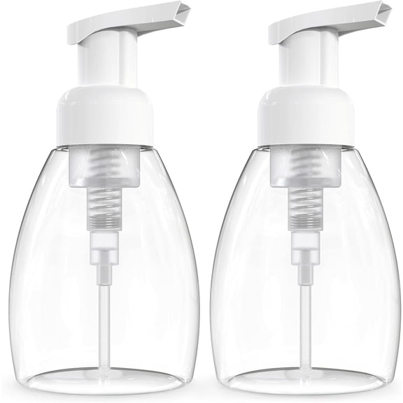 Foaming Soap Dispenser Pump Bottles, BPA Free Empty Refillable Plastic Container for Liquid Soap - Kitchen, Bathroom, Commercial - 8oz (250ml) Pack of 2 Clear