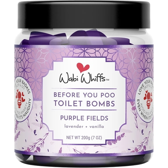 Foaming toilet bomb Purple Meadow | Natural bathroom deodorizer | Odor eliminating tablets for freshness and cleanliness | Eco-friendly safe for septic tanks tablets | 60 count |