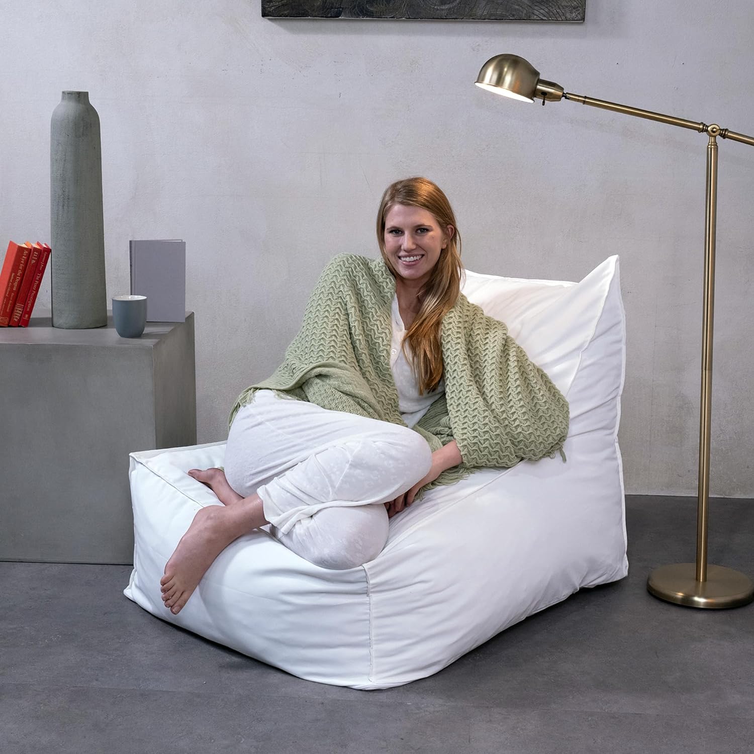 Foamma Bean Bag Lounger, White Washed Bean Bag Chair for Kids and