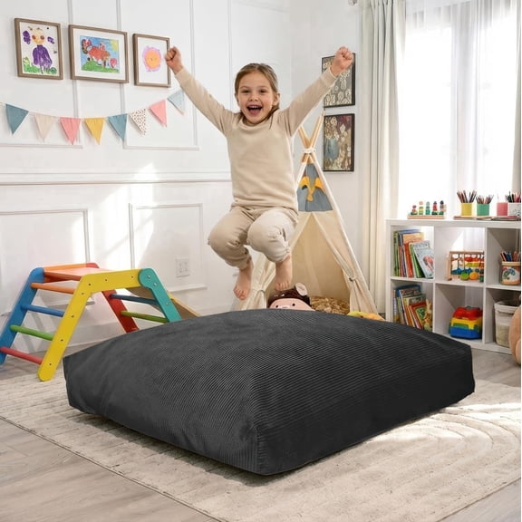 Foamma Crash Pad (36 x 36”) (3 Feet x 3 Ft) Charcoal – Sensory Crash Pad with Foam Blocks for Autistic Kids, Soft Corduroy Fabric & Washable Cover – Ideal for Kids & Adults to Jump, Play, or Relax