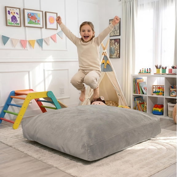 Foamma Crash Pad – (48’’ X 72’’) (4 Ft X 6 Ft) Light Gray – Sensory Crash Pad with Foam Blocks for Autistic Kids, Soft Fabric & Washable Cover – Ideal for Kids and Adults to Jump, Play, or Relax