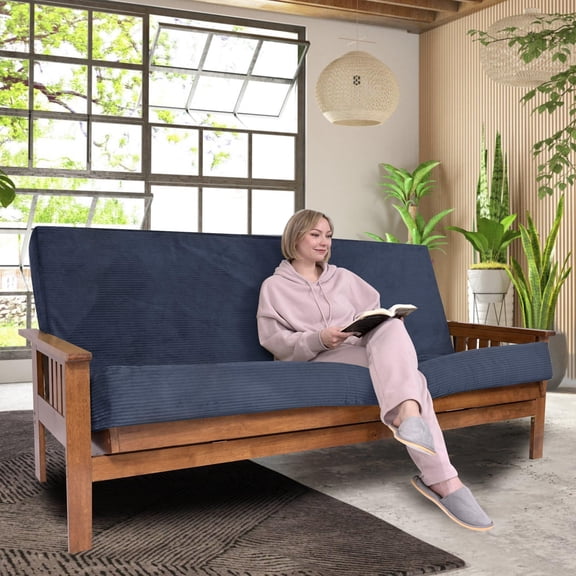 Foamma Memory Foam Futon Mattress, Double-Sided Foldout Couch Futon Mattress - Full Size (Navy) - Thick Corded, Heavy Duty, Comfortable Sofa Bed for All