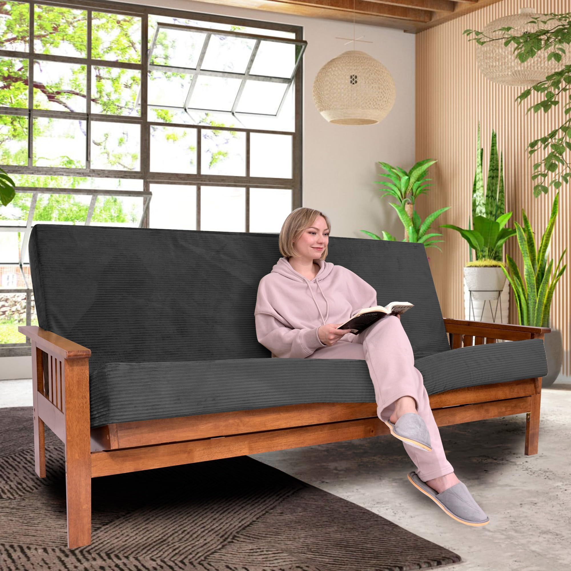 Foamma Memory Foam Futon Mattress, Double-Sided Foldout Couch Futon Mattress - Queen (Charcoal) - Comfortable and Heavy Duty Sofa Bed, Thick Corded Cushion for All (Frame NOT Included)