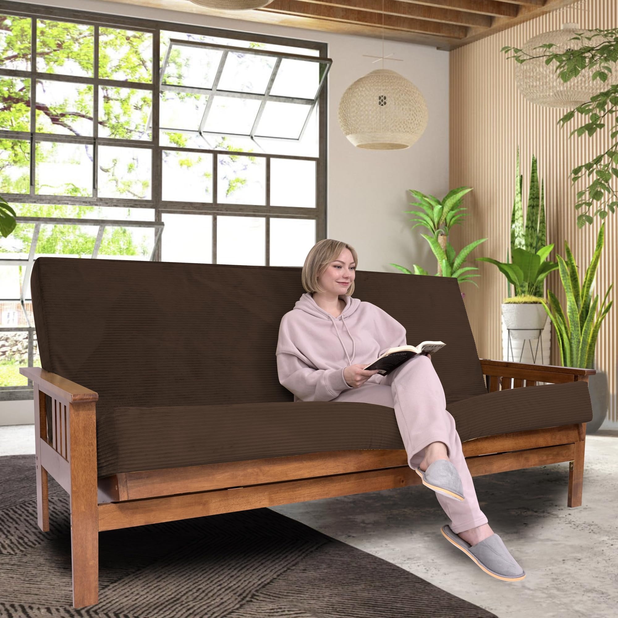 Foamma Memory Foam Futon Mattress, Double-Sided Foldout Couch Futon Mattress - Twin Size (Brown) - Comfortable and Heavy Duty Sofa Bed, Thick Corded Cushion for All (Frame NOT Included)