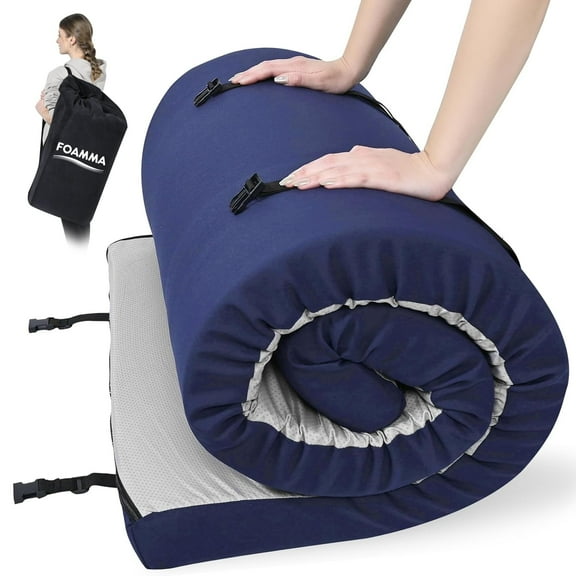 Foamma Water Resistant Rollup Memory Foam Mattress, 3" x 38" x 75" Size, Navy Polyester Cover, Foldable and Portable, Camping, RV Bunk, Truck, Outdoor Use, Made in USA