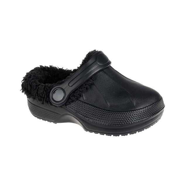 Foamwalk Toddler Boy s Furry Little Solid Clog with Sherpa Lining Toddler Classic Lined Clog Black 11 12