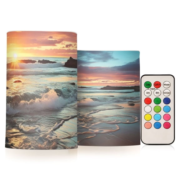 Foamy Waves Flickering Flameless Candles Battery Operated with Remote Timer LED Pillar Candles Set of 2