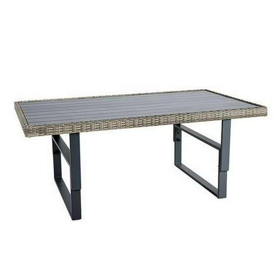 Foca 63 Inch Outdoor Rectangular Dining Table Adjustable Height Wicker - Saltoro Sherpi