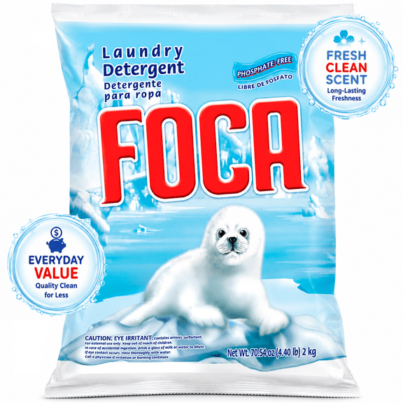 Foca Laundry Detergent, Household Use, All Ages, Biodegradable & Phosphate-Free, Powder Detergent with Anionic Surfactant 70.54 oz