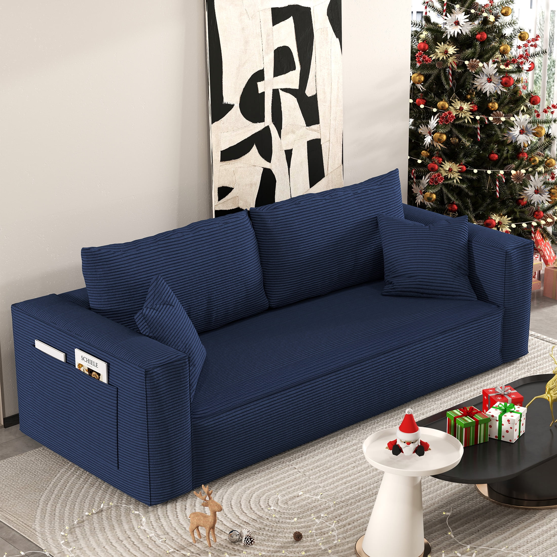 3-Seater Deep-Seat Corduroy Sleeper Sofa - No Assembly Cloud Couch, 90"L X 30"D, Memory Foam For Living Room, Apartment