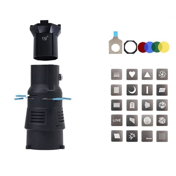 Focalize Conical Snoot for Bowens Mount 19-Degree Beam with Geometric Sheet Shapes Gobo