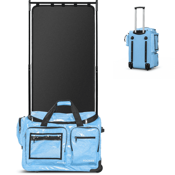 Fochier 23" Dance Bag with Garment Rack,Competition Duffle Bag for Dancer Athlete Livestreamer,Rolling Costume Luggage for Girls Dance Competitions, Waterproof PU,Blue