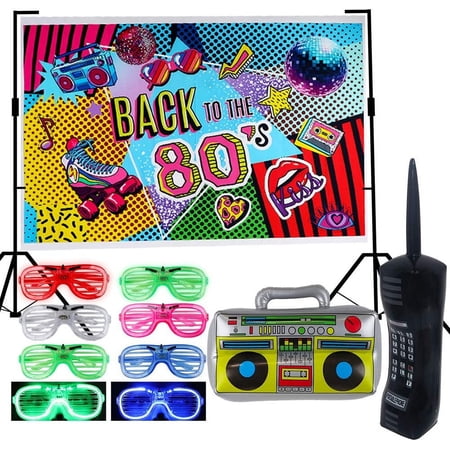 Foci Cozi 80s Backdrop Party Decoration Kits with Inflatable Boombox, Cloth/Plastic, 9 Count