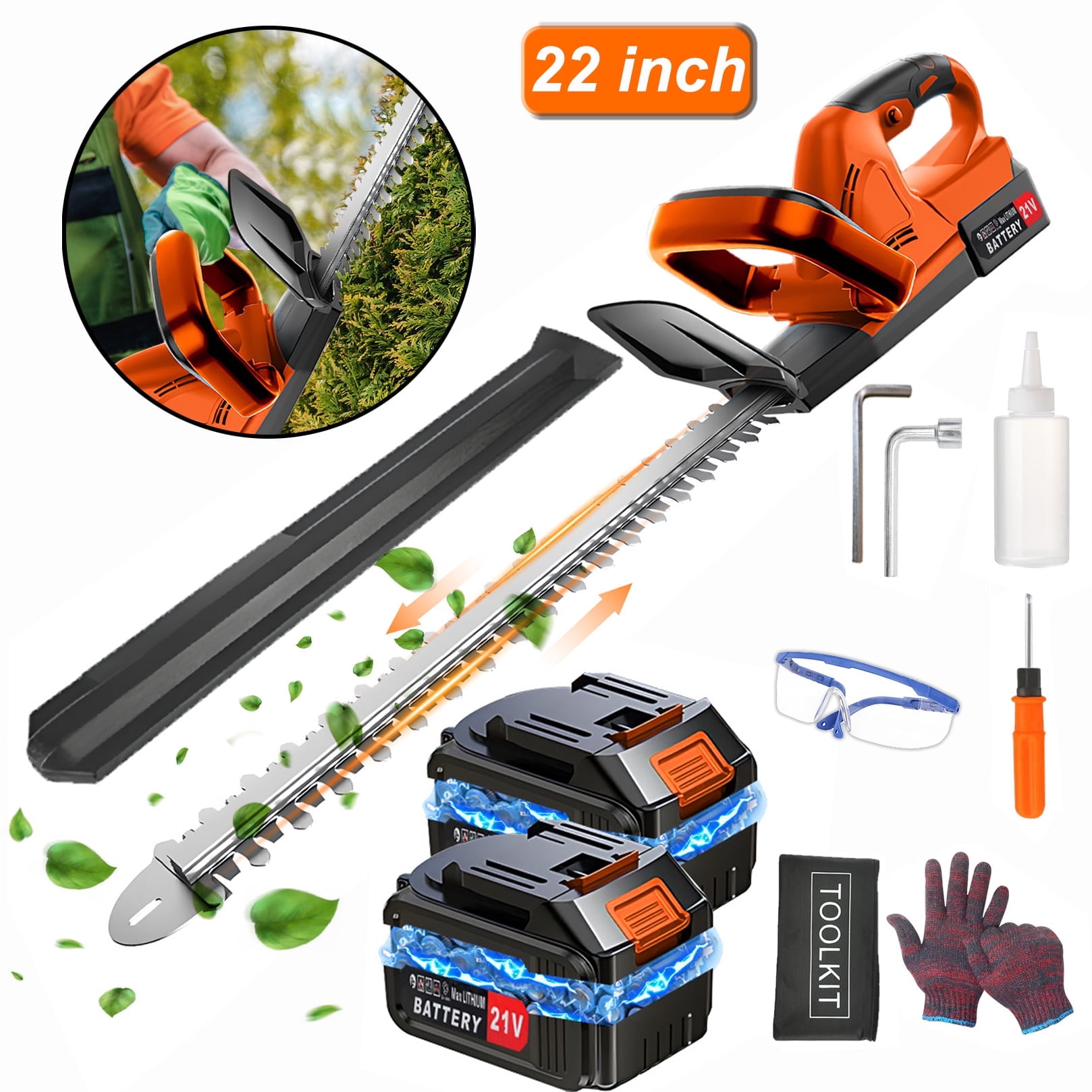 Focily 21V Hedge Trimmer Cordless, 22'' Electric Hedge Trimmer with 3.0Ah Batteries and Charger, 650W, 18500rpm Hedge Trimmer for Bush & Shrub Cutting, Trimming, Pruning