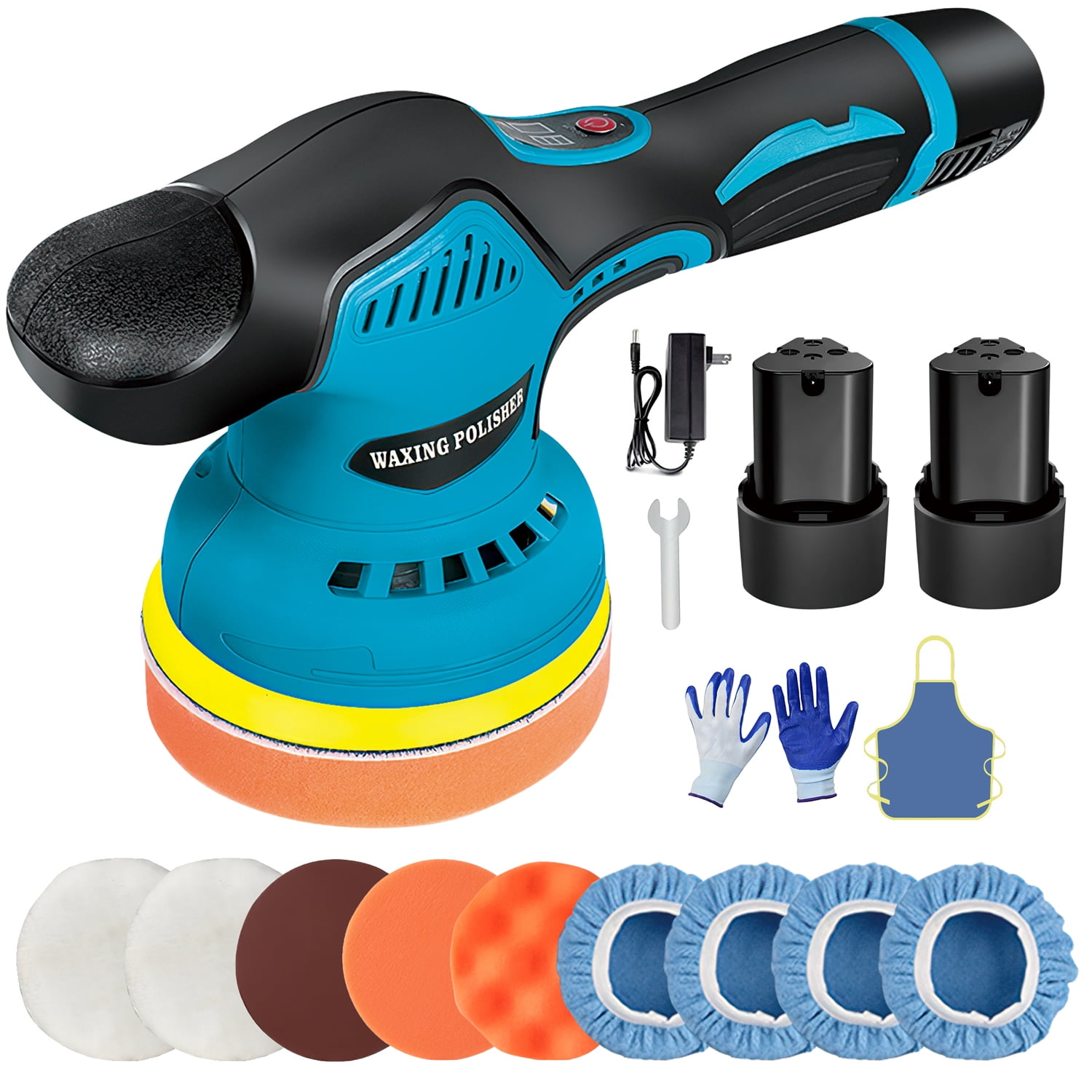 Focily Cordless Car Buffer Polisher with 8 Variable Speed 2800-5500RPM,Portable Polisher with 2PCS 12V 1.5Ah Rechargeable Batteries,Rotary Buffer Waxer Kit for Home /Car Detailing/Polishing