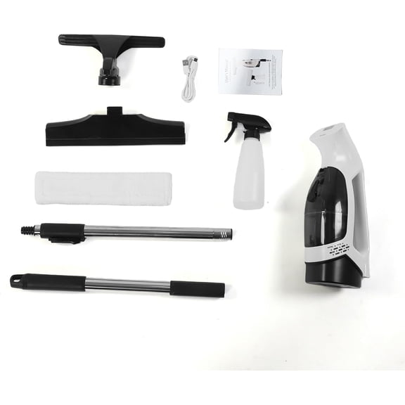 Focket Electric Window Squeegee, 2000Pa Suction Window Vacuum Squeegee Cordless Rechargeable Cleaner with Spray Extend Pole for Home Car Bathroom (Black)