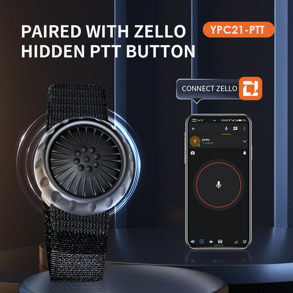 Focket PTT Button for Zello, Mini Wireless Bluetooth PTT Button Switch, IP67 Waterproof Walkie Talkie Remote PTT Switch for IOS for Android, Battery Powered
