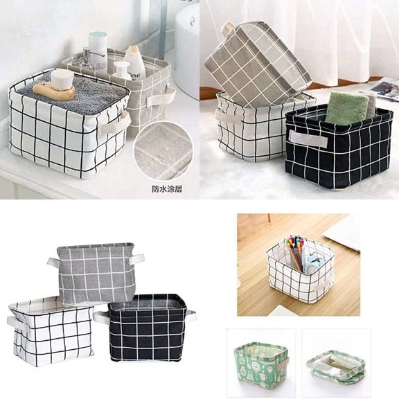 FocuH Stylish Storage Basket Cotton and Linen Fabric Mini Storage Cubes Nursery Storage Baskets with Handles for Shees Desks Set of 3