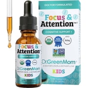 Dr. Green Mom Focus & Attention Kids, Organic Herbal Drops for Boys & Girls - Ginkgo Biloba, Gotu Kola, Rhodiola, Lemon Balm & Licorice Root, 1 fl oz