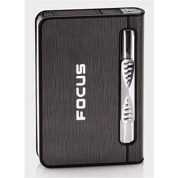 Focus Cigarette Case Dispenser with Butane Jet Torch Lighter (Holds 10) BLACK