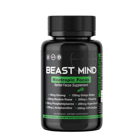 Focus Clarity Nootropic Blend | Ginkgo Biloba | Huperzine A | Rhodiola | Citicoline | L-Theanine | Enhanced Focus & Clarity & Cognitive Function by Beast Mind Labs