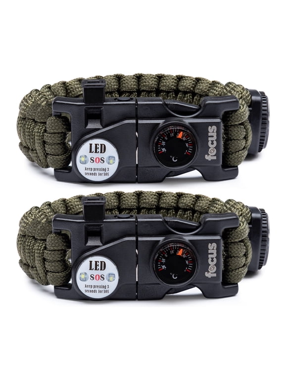 Focus Emergency Survival Multi-Tool Paracord Bracelet (2-Pack)