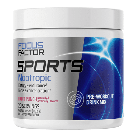 Focus Factor Pre Workout Sports Powder - Energy, Endurance, Focus & Concentration - Fruit Punch