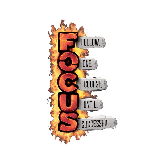 Focus Follow 1 Course Until Successful Committed Motivated Obliged Uplifting Quote Wall Art Sticker Designs Vinyl Stickers For Home House Walls Rooms Windows Bedroom Decoration Size (12x12 inch)