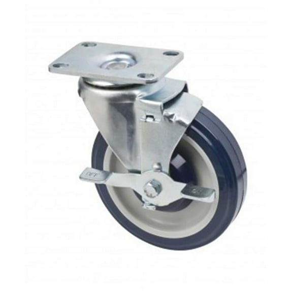 Focus Foodservice FPCST2X35 Set of 4 - 5 in. plate casters with brakes. 2 .37 in. x 3 .62 in. rectangle plate