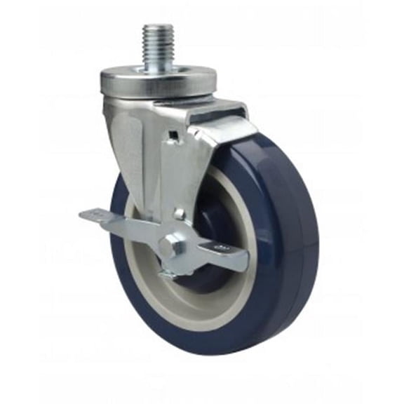 Focus Foodservice Set of 4 - 5 in. Universal Threaded Stem Casters with Brakes .75 in. Number 10 x 1 in. Stem