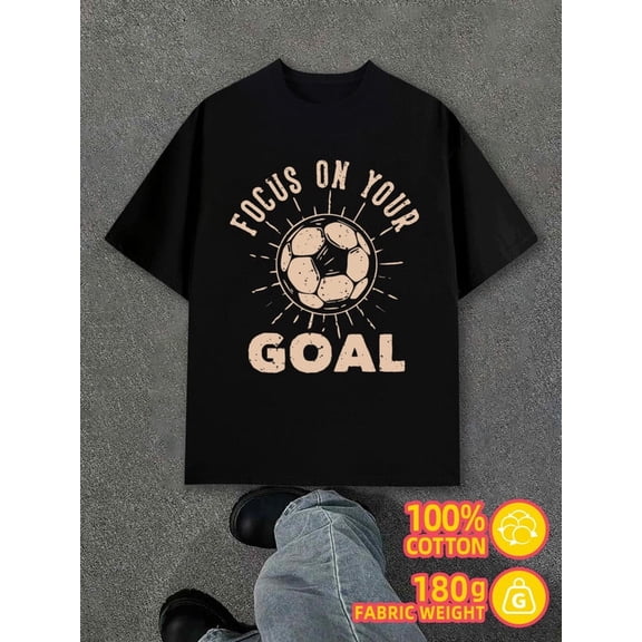 Greenink Focus Goal Tee men black 180G 100% Cotton Weekend casual wear Basic Unisex Shirt Graphic tshirts Vintage Unisex Shirt Graphic tshirts Vintage Unisex Shirt Graphic Tee tshirts