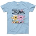 thumbnail image 1 of Focus On The Good T-Shirt – Positive Vibes Cartoon Flower & Heart Characters Graphic Tee, Uplifting Retro-Inspired Shirt for Women, Teens, Friends, Mental Health Awareness Gift, 1 of 7