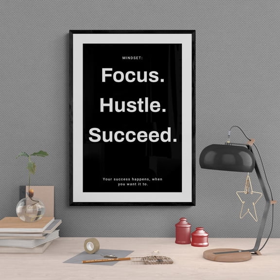 Focus Hustle Succeed Motivational Typography Wall Art Decor Unframed Paper Print