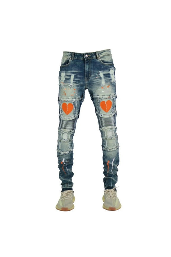 Men Splat Broken Heart Denim (Dark Vintage Orange)