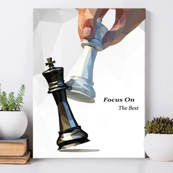 “Focus On The Best” Chess Canvas Wall Art Ready to Hang for Office and Living Room
